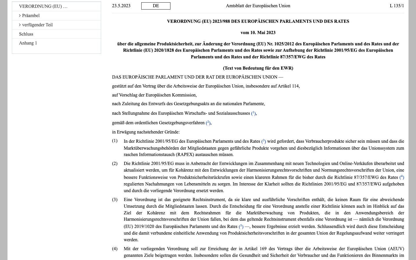 Originaltext zu Artikel 13 der GPSR auf EUR-Lex zur Herstellerfiktion bei Eigenmarken