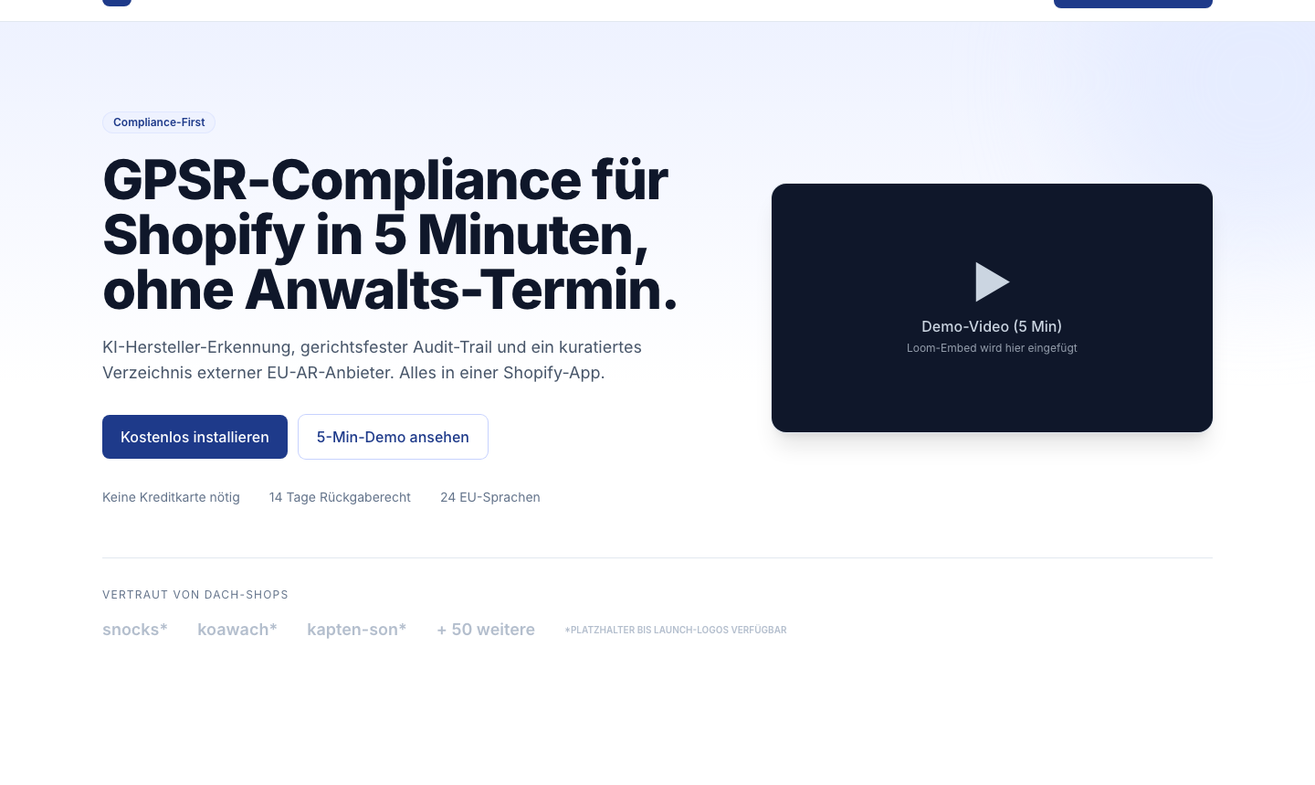 GPSR Pro Startseite: automatisierte Prüfung von Warnhinweisen und Pflichtangaben für Produktfotos