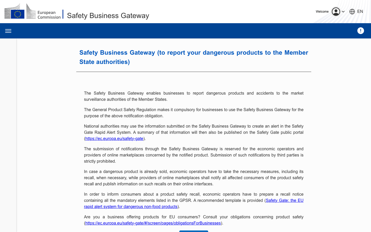 Die Safety Business Gateway der EU-Kommission als offizieller Meldeweg für GPSR-Sicherheitsvorfälle zwischen Wirtschaftsakteuren und Marktüberwachungsbehörden