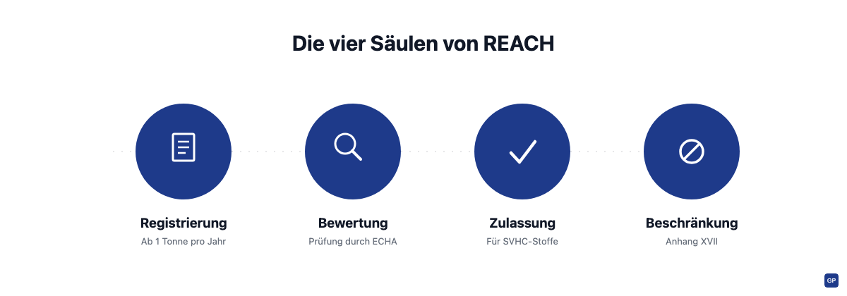 Die vier Säulen der REACH-Verordnung: Registrierung, Bewertung, Zulassung und Beschränkung chemischer Stoffe