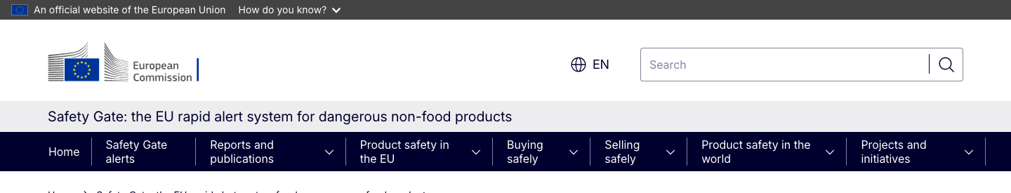 Das öffentliche Safety-Gate-Portal der EU-Kommission mit den wöchentlichen Warnmeldungen zu gefährlichen Produkten